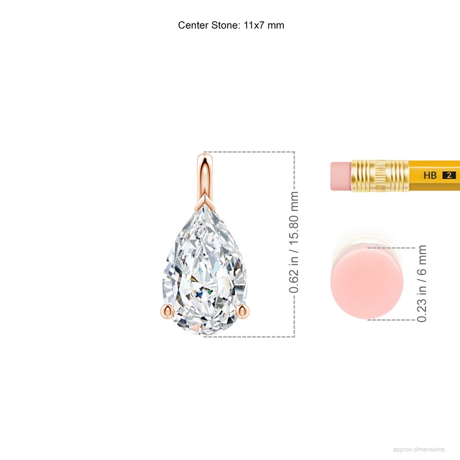 11x7mm FGVS Lab-Grown Solitaire Pear Diamond Classic Pendant in Rose Gold ruler