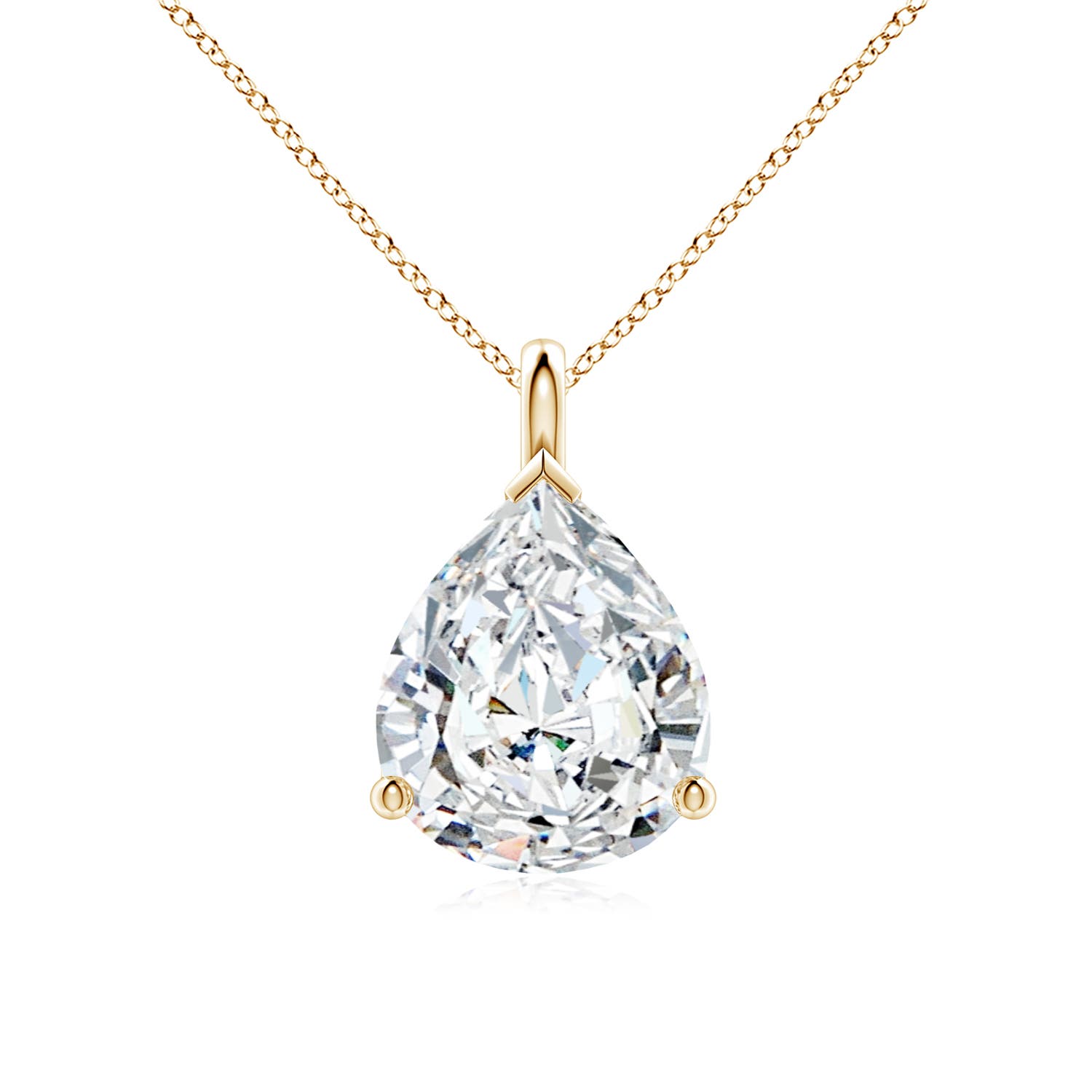 12x8mm FGVS Lab-Grown Solitaire Pear Diamond Classic Pendant in 18K Yellow Gold