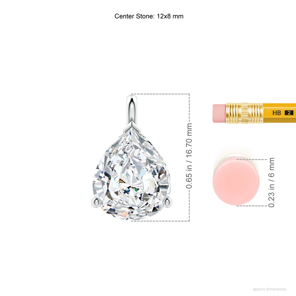 12x8mm FGVS Lab-Grown Solitaire Pear Diamond Classic Pendant in White Gold ruler
