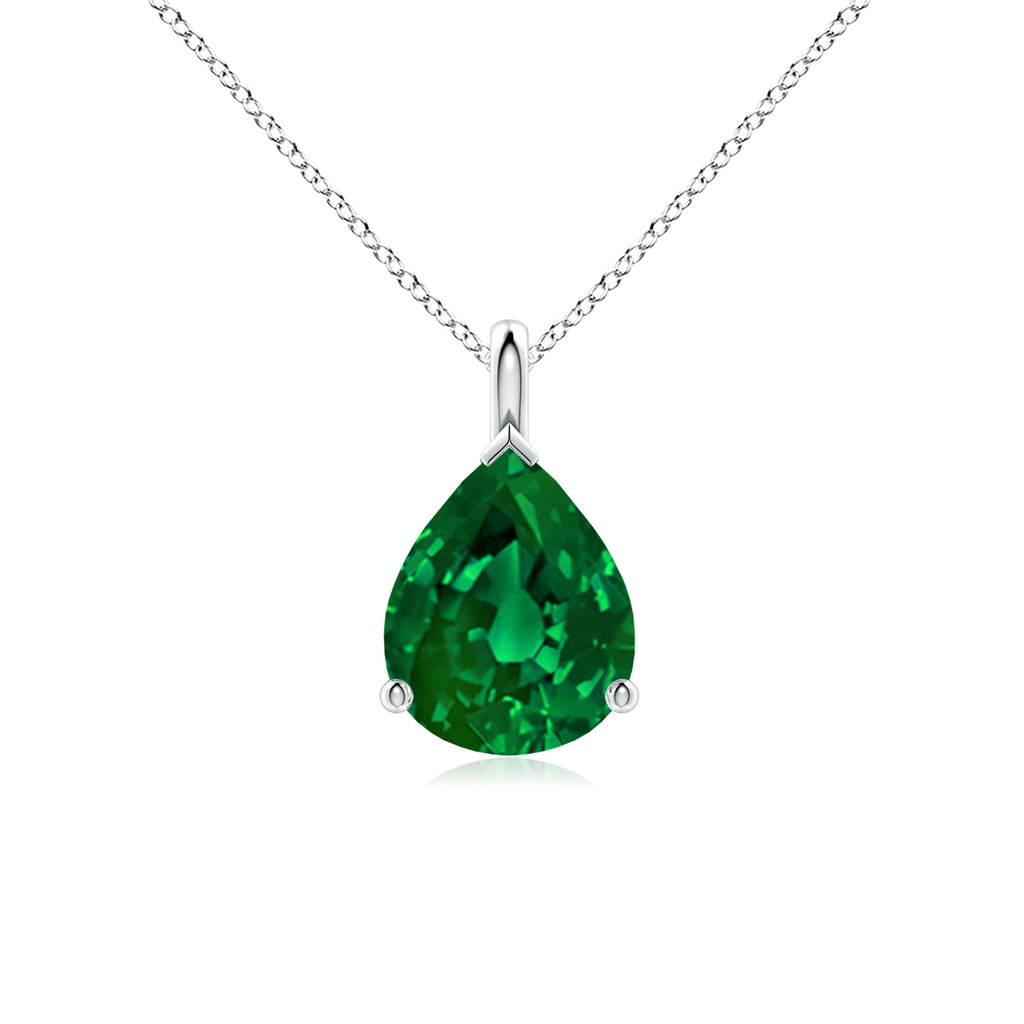 10x8mm Labgrown Lab-Grown Solitaire Pear Emerald Classic Pendant in P950 Platinum