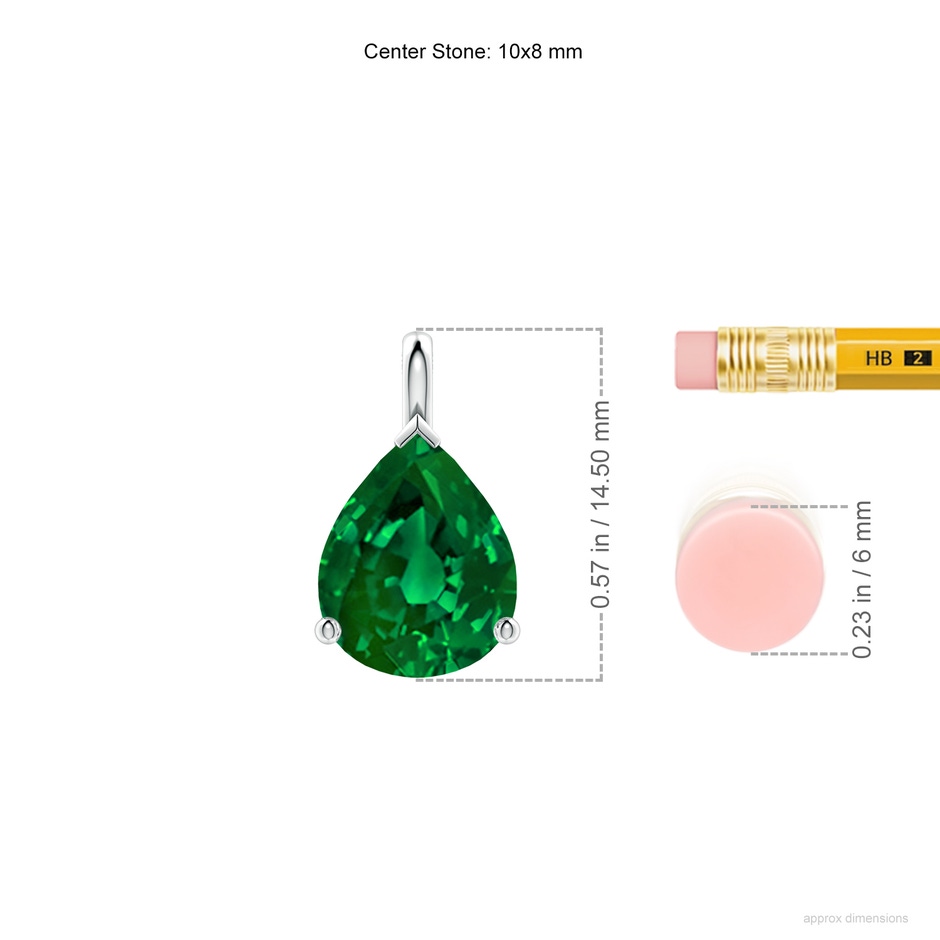 10x8mm Labgrown Lab-Grown Solitaire Pear Emerald Classic Pendant in P950 Platinum ruler