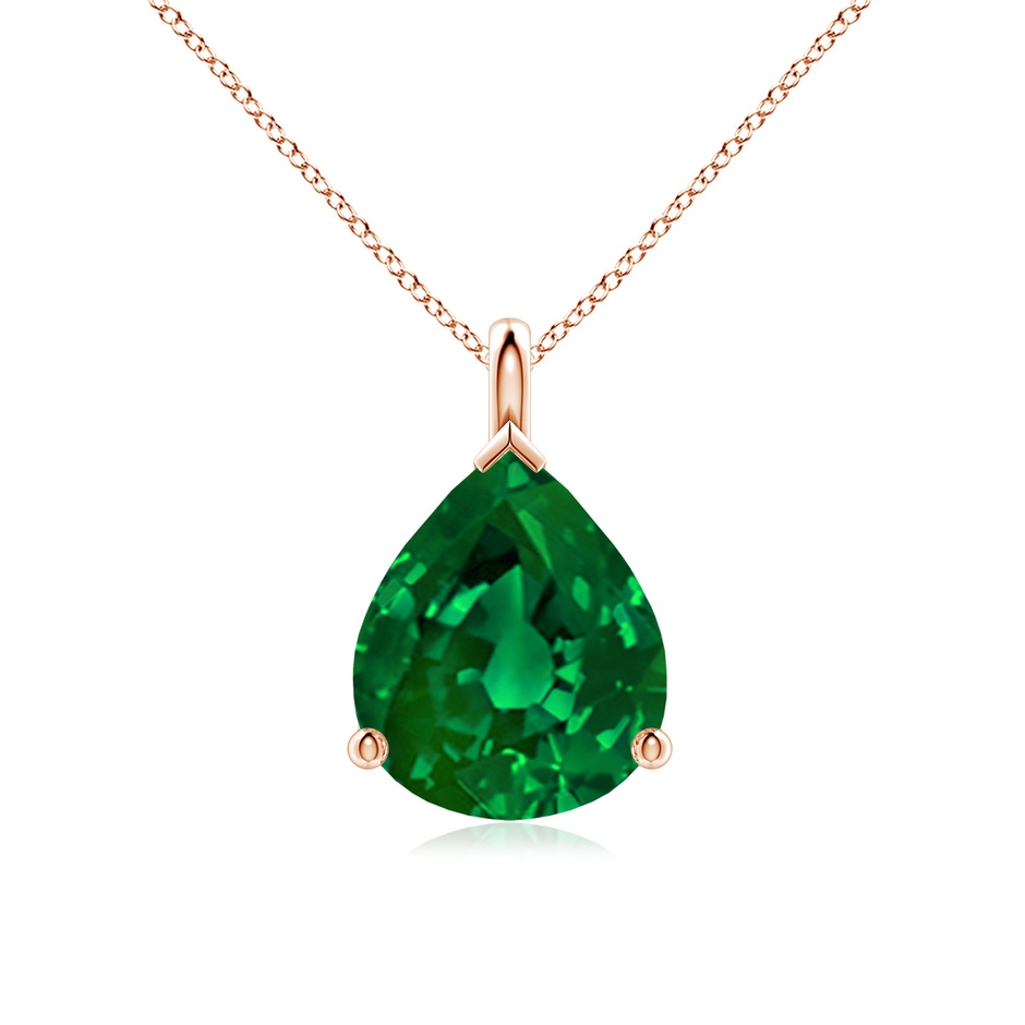 12x10mm Labgrown Lab-Grown Solitaire Pear Emerald Classic Pendant in 18K Rose Gold 