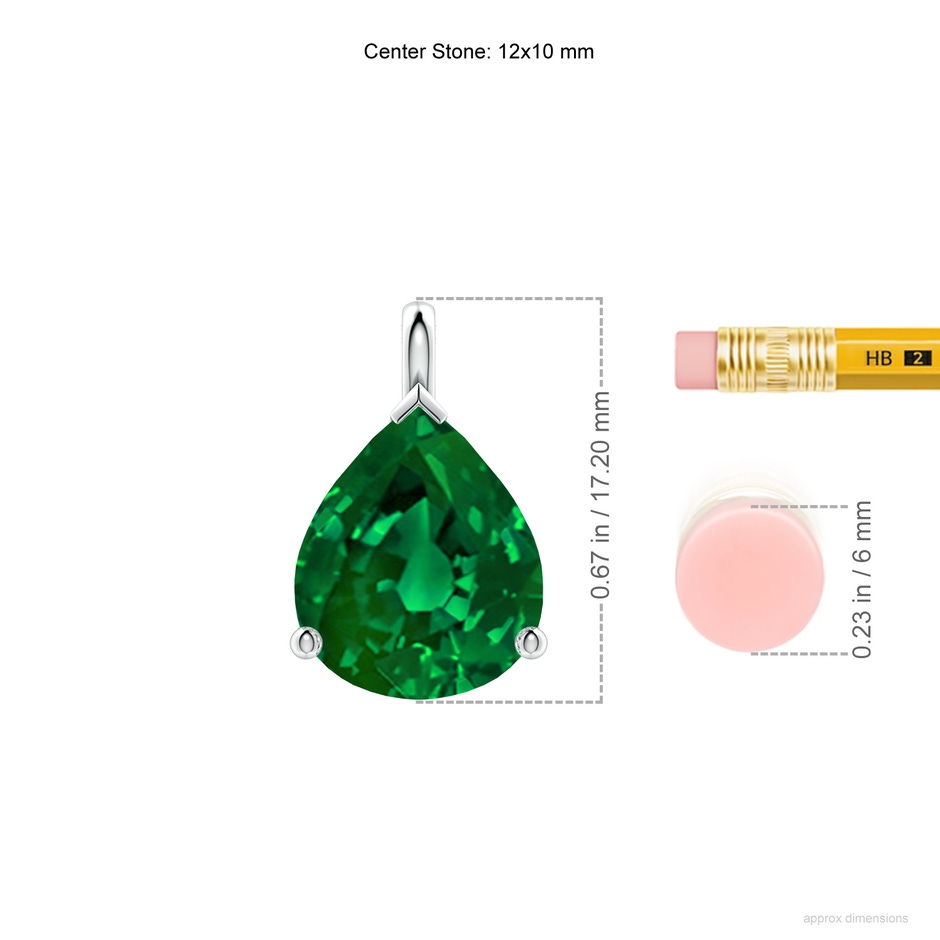 12x10mm Labgrown Lab-Grown Solitaire Pear Emerald Classic Pendant in 18K White Gold ruler