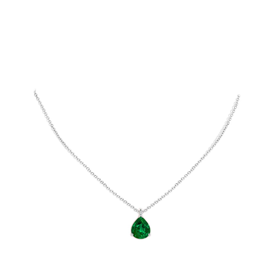 12x10mm Labgrown Lab-Grown Solitaire Pear Emerald Classic Pendant in 18K White Gold pen