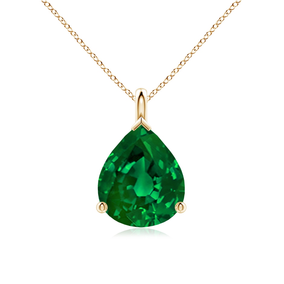 12x10mm Labgrown Lab-Grown Solitaire Pear Emerald Classic Pendant in Yellow Gold 