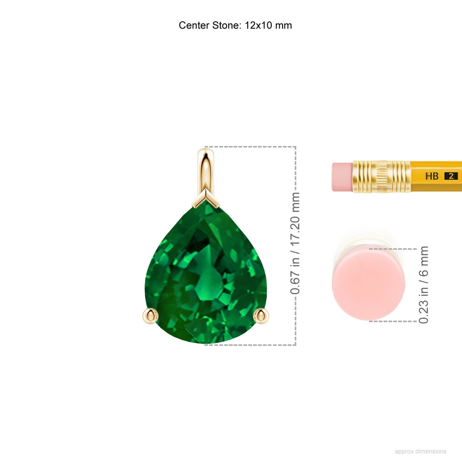 12x10mm Labgrown Lab-Grown Solitaire Pear Emerald Classic Pendant in Yellow Gold ruler