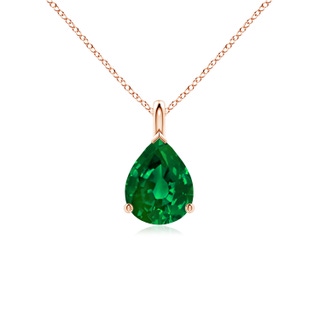 9x7mm Labgrown Lab-Grown Solitaire Pear Emerald Classic Pendant in 9K Rose Gold