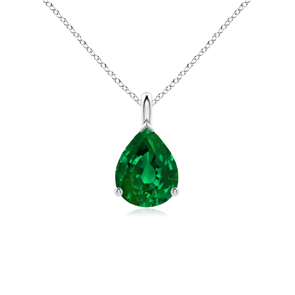 9x7mm Labgrown Lab-Grown Solitaire Pear Emerald Classic Pendant in White Gold