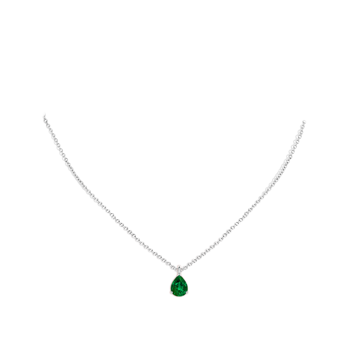 9x7mm Labgrown Lab-Grown Solitaire Pear Emerald Classic Pendant in White Gold - body_neck