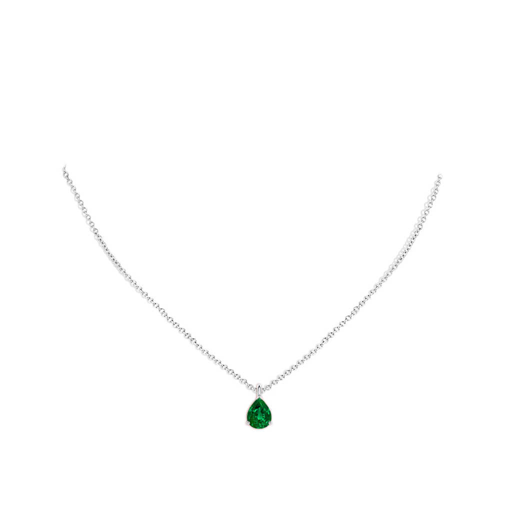 9x7mm Labgrown Lab-Grown Solitaire Pear Emerald Classic Pendant in White Gold pen