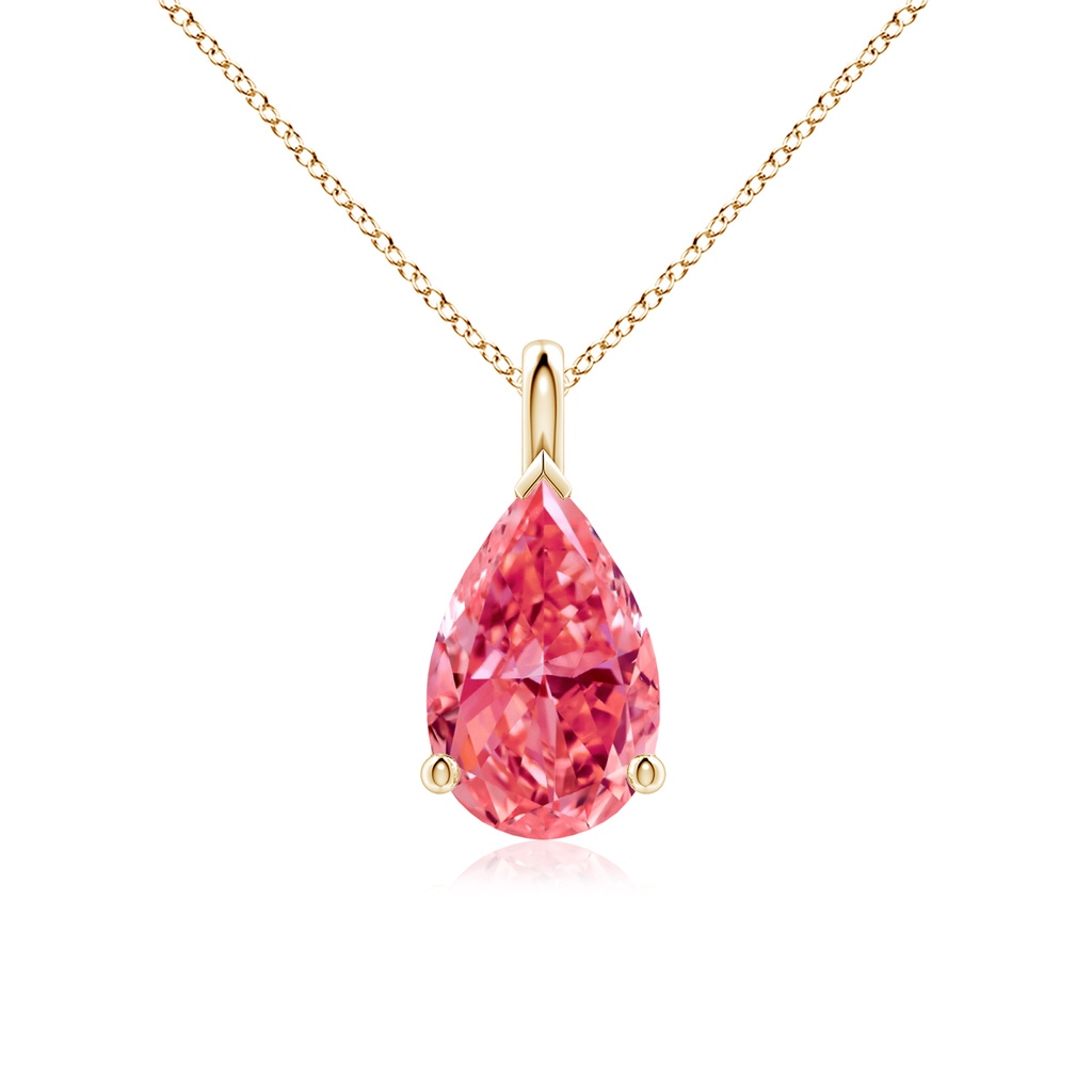 11x7mm Labgrown Solitaire Pear Lab-Grown Fancy Intense Pink Diamond Classic Pendant in Yellow Gold