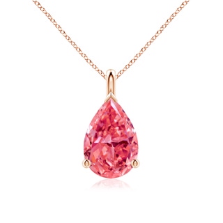 12x8mm Labgrown Solitaire Pear Lab-Grown Fancy Intense Pink Diamond Classic Pendant in 18K Rose Gold