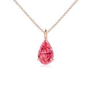 9x5.5mm Labgrown Solitaire Pear Lab-Grown Fancy Intense Pink Diamond Classic Pendant in 9K Rose Gold