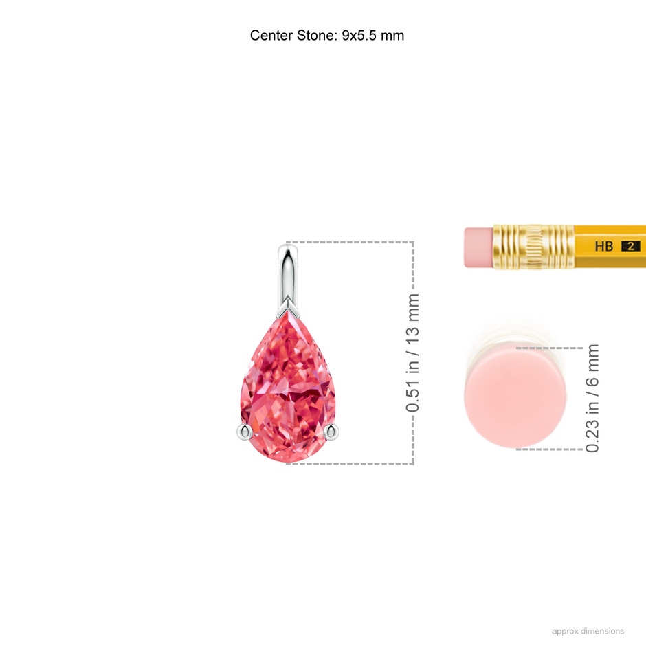 9x5.5mm Labgrown Solitaire Pear Lab-Grown Fancy Intense Pink Diamond Classic Pendant in P950 Platinum ruler