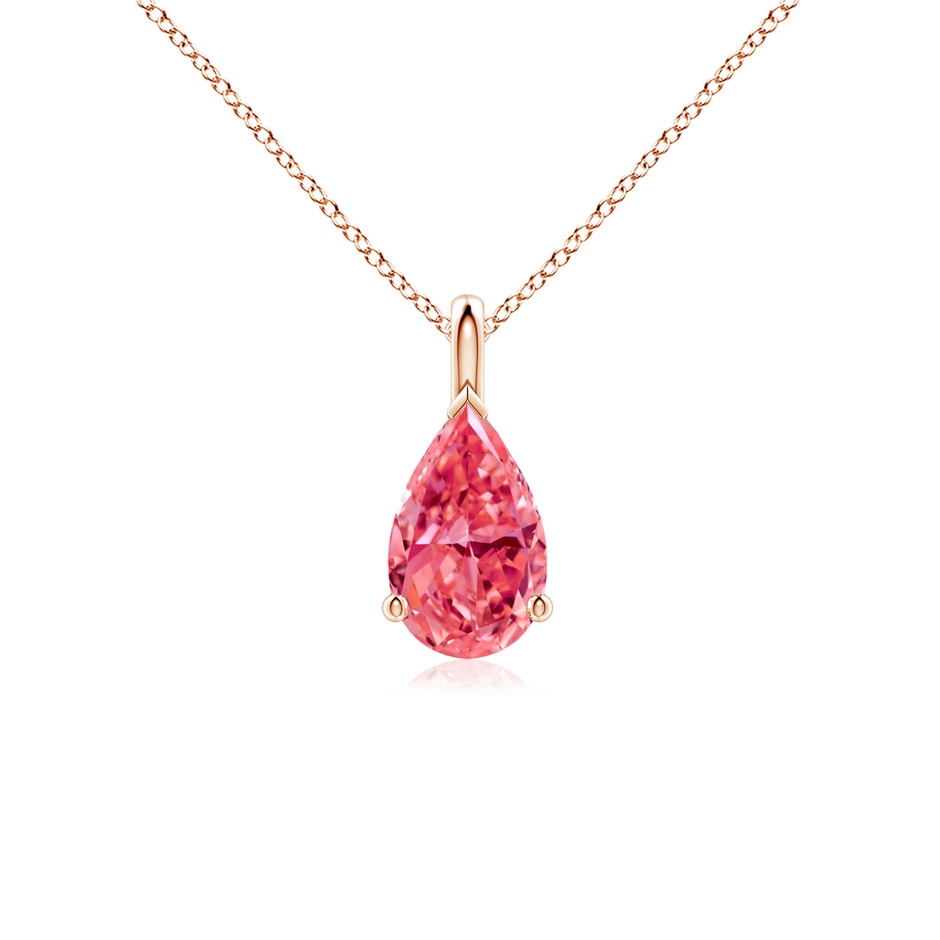 9x5.5mm Labgrown Solitaire Pear Lab-Grown Fancy Intense Pink Diamond Classic Pendant in Rose Gold 