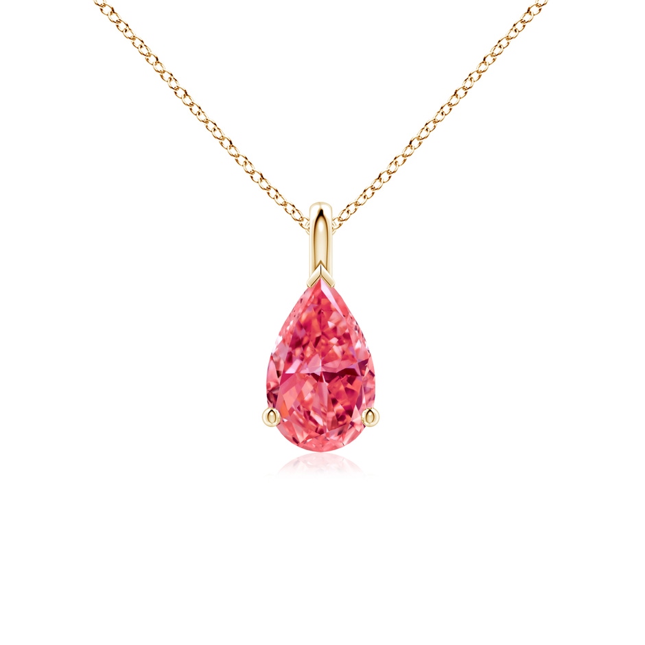9x5.5mm Labgrown Solitaire Pear Lab-Grown Fancy Intense Pink Diamond Classic Pendant in Yellow Gold 