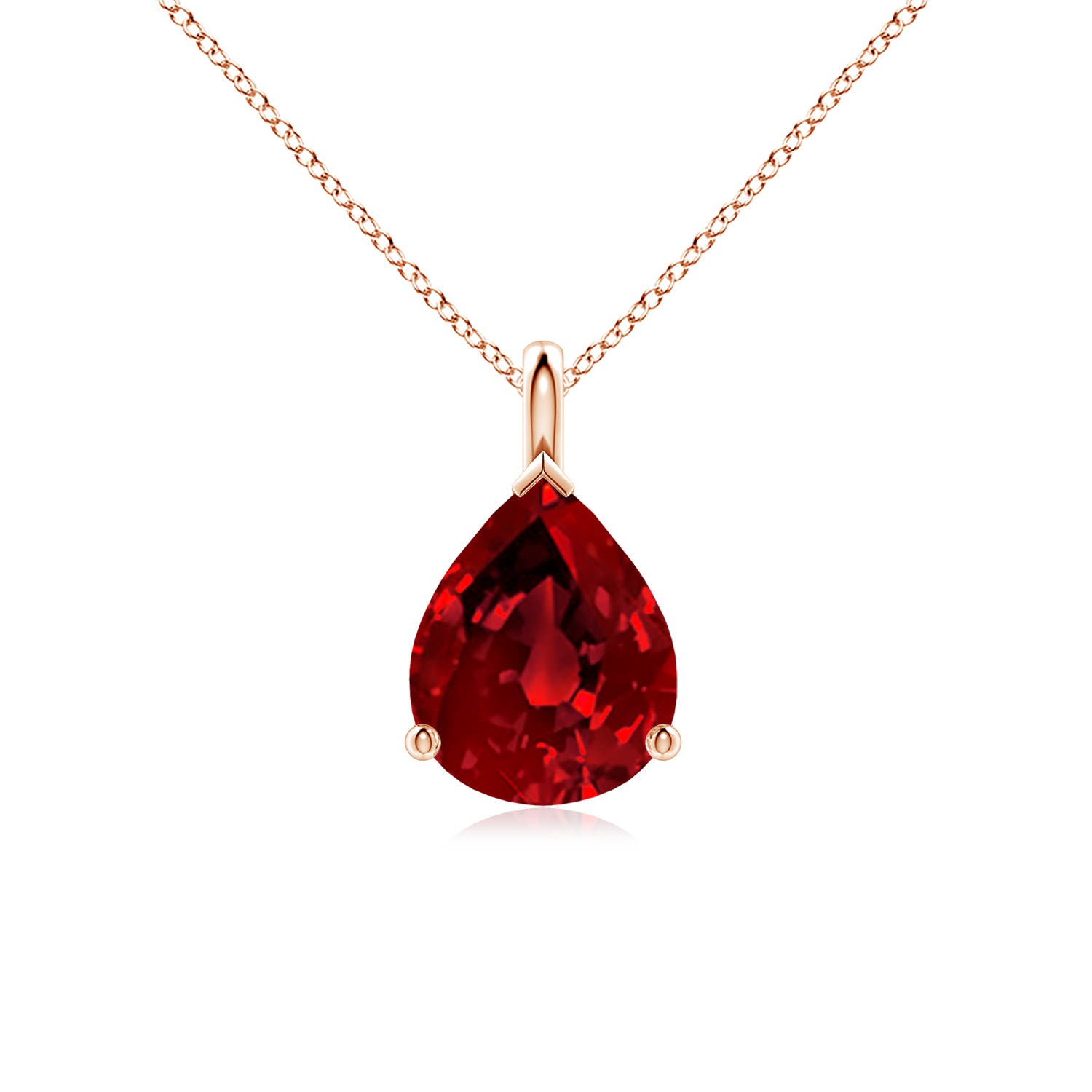 10x8mm Labgrown Lab-Grown Solitaire Pear Ruby Classic Pendant in 18K Rose Gold