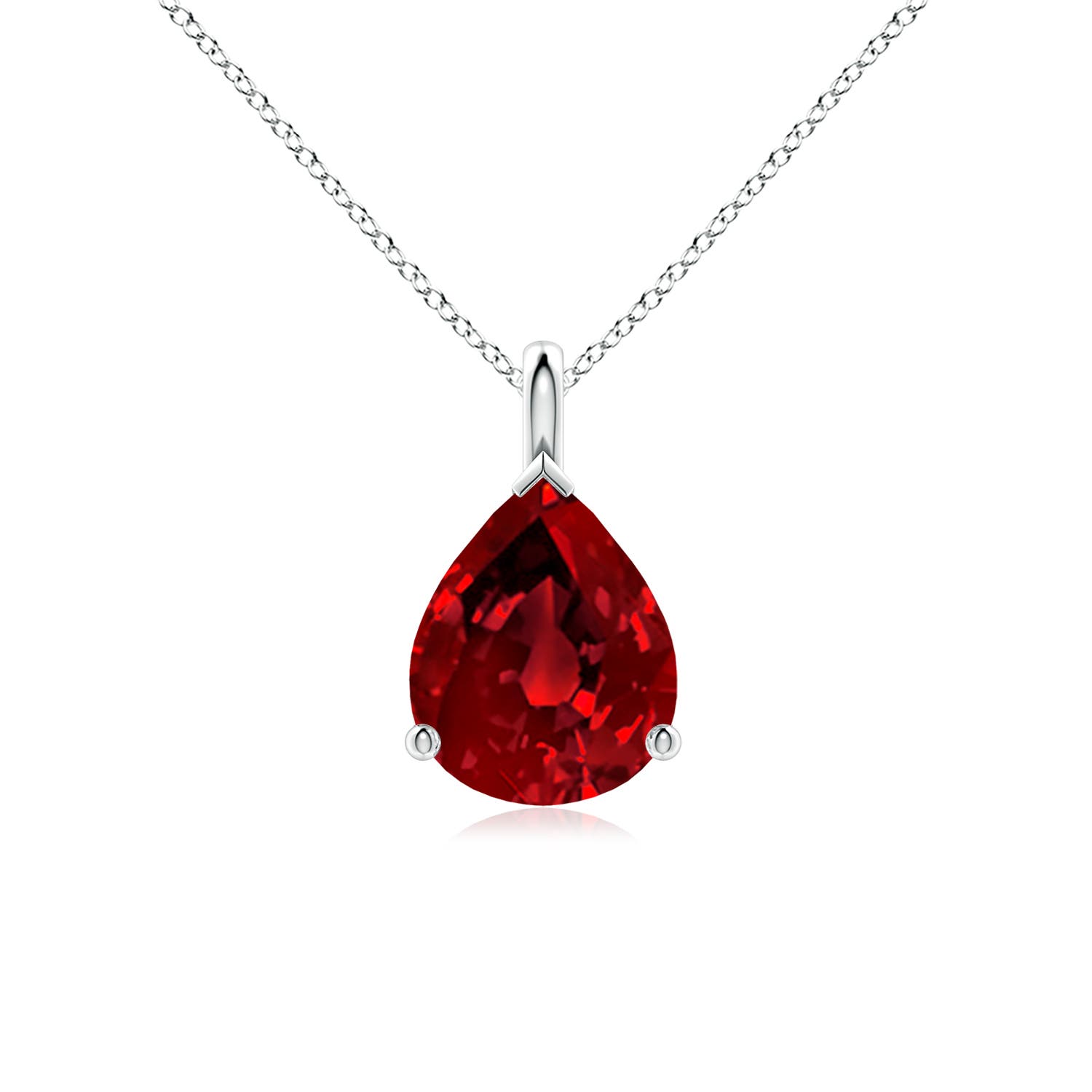 10x8mm Labgrown Lab-Grown Solitaire Pear Ruby Classic Pendant in 18CT White Gold