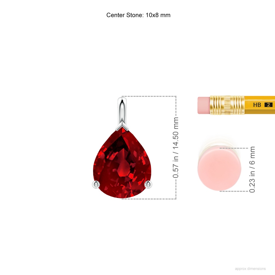 10x8mm Labgrown Lab-Grown Solitaire Pear Ruby Classic Pendant in P950 Platinum ruler