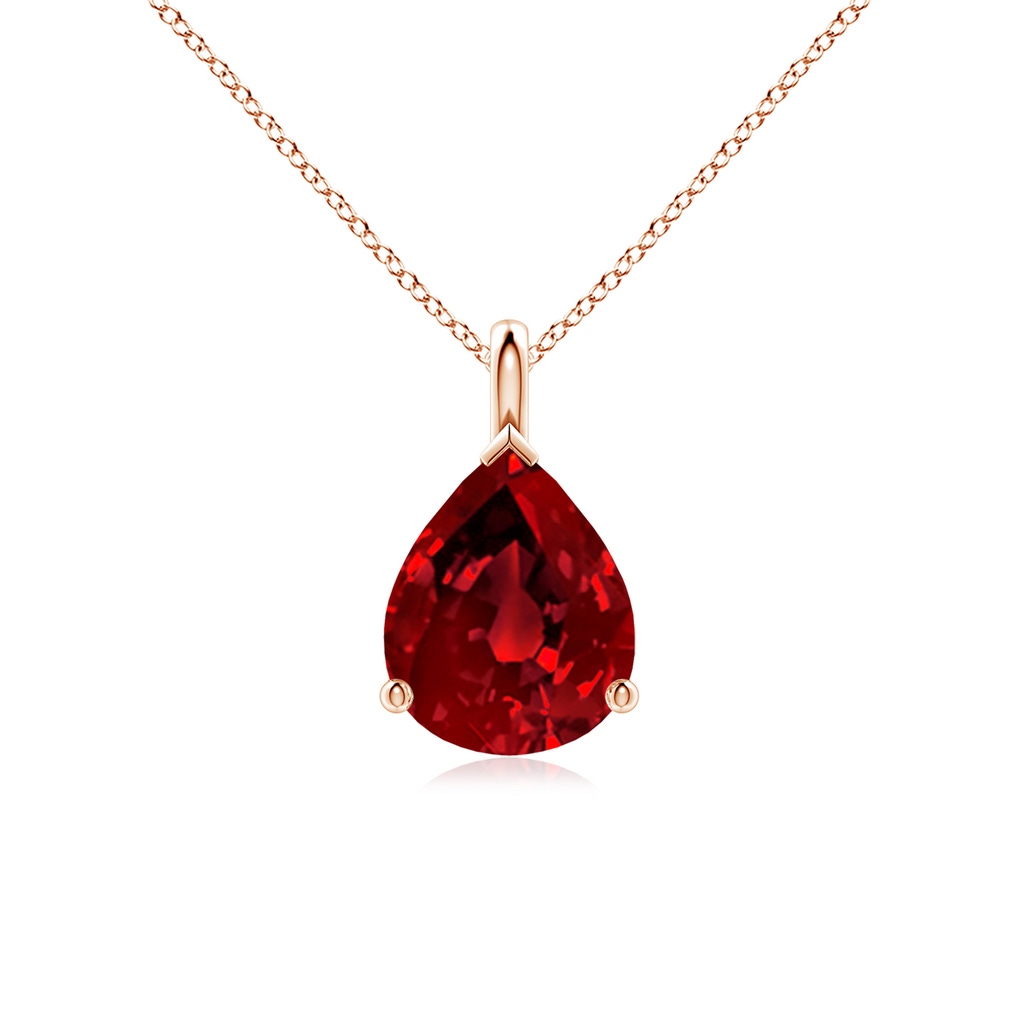10x8mm Labgrown Lab-Grown Solitaire Pear Ruby Classic Pendant in Rose Gold