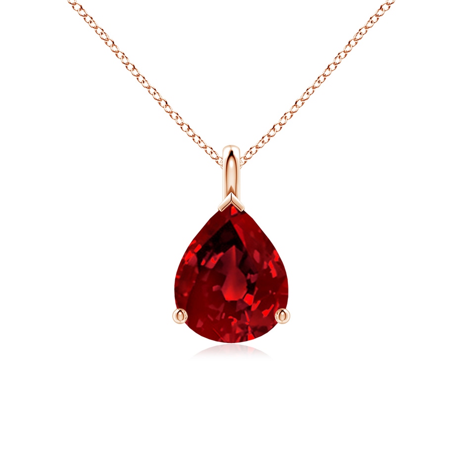 10x8mm Labgrown Lab-Grown Solitaire Pear Ruby Classic Pendant in Rose Gold 