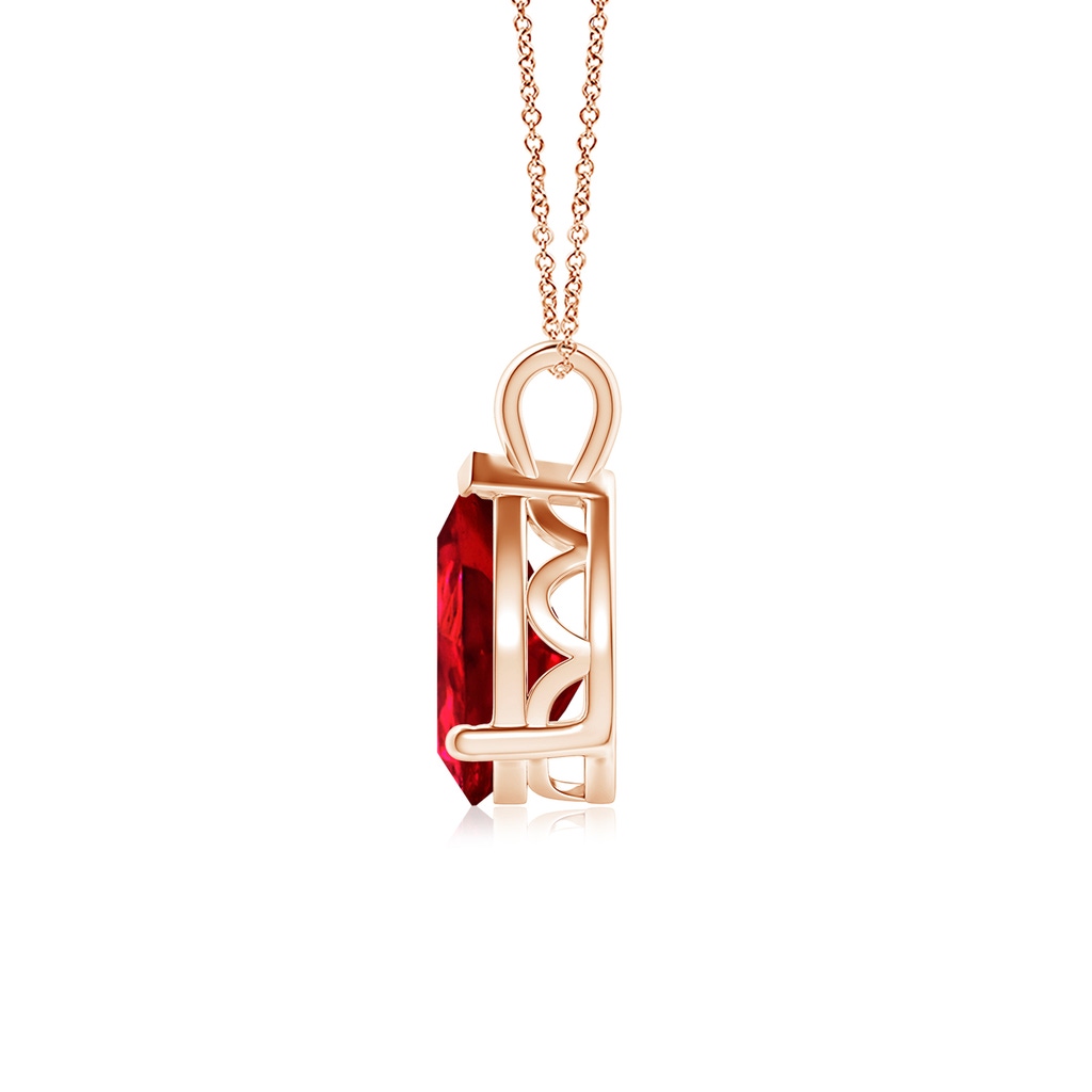 10x8mm Labgrown Lab-Grown Solitaire Pear Ruby Classic Pendant in Rose Gold - side 199