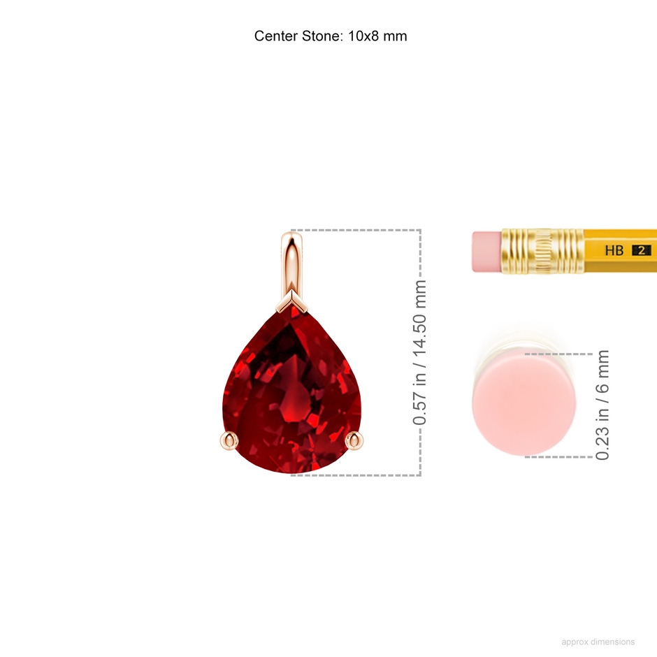 10x8mm Labgrown Lab-Grown Solitaire Pear Ruby Classic Pendant in Rose Gold ruler