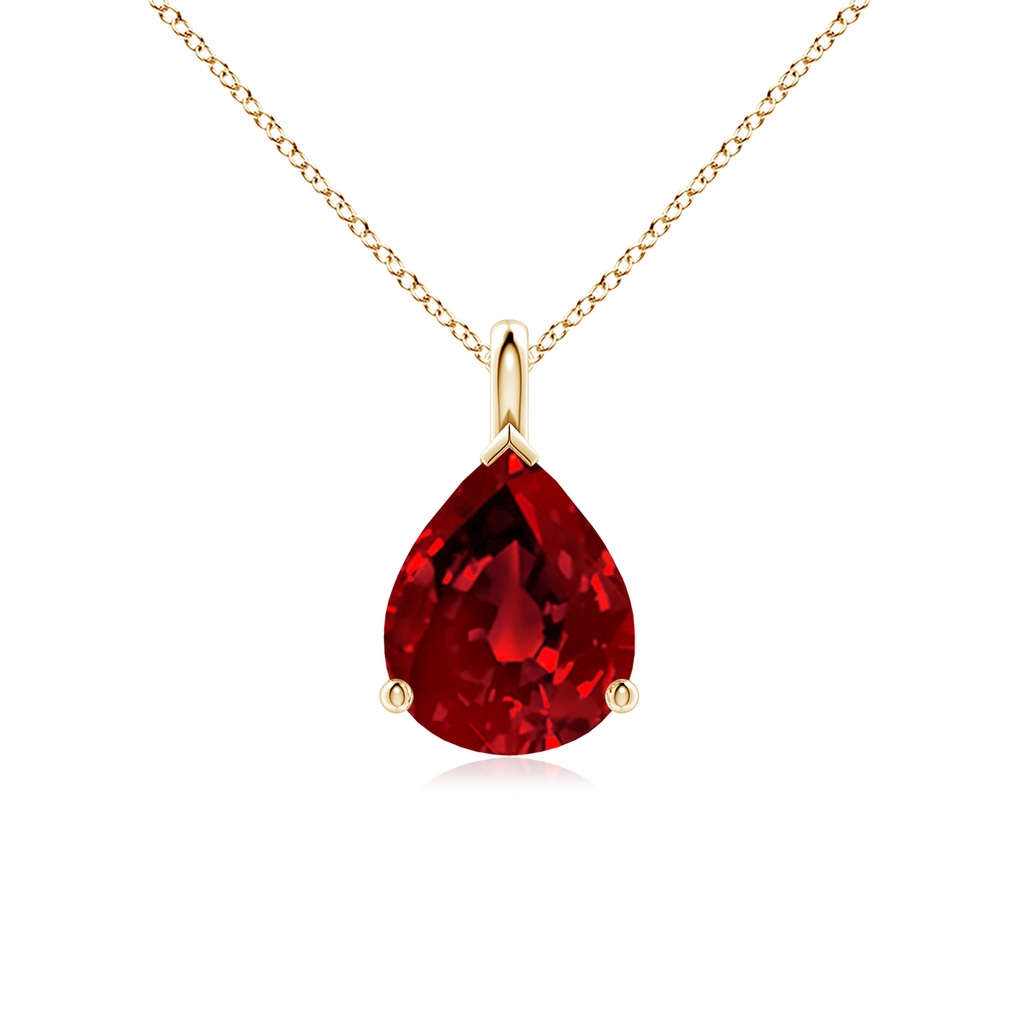 10x8mm Labgrown Lab-Grown Solitaire Pear Ruby Classic Pendant in Yellow Gold