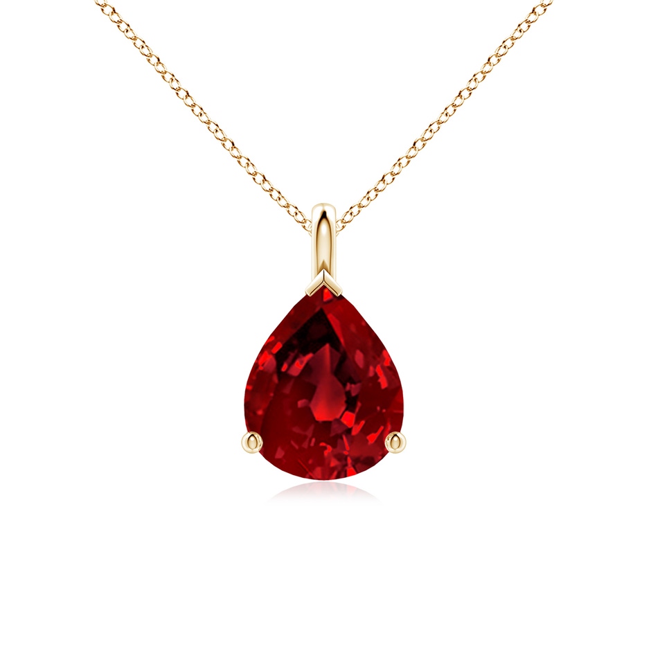 10x8mm Labgrown Lab-Grown Solitaire Pear Ruby Classic Pendant in Yellow Gold 