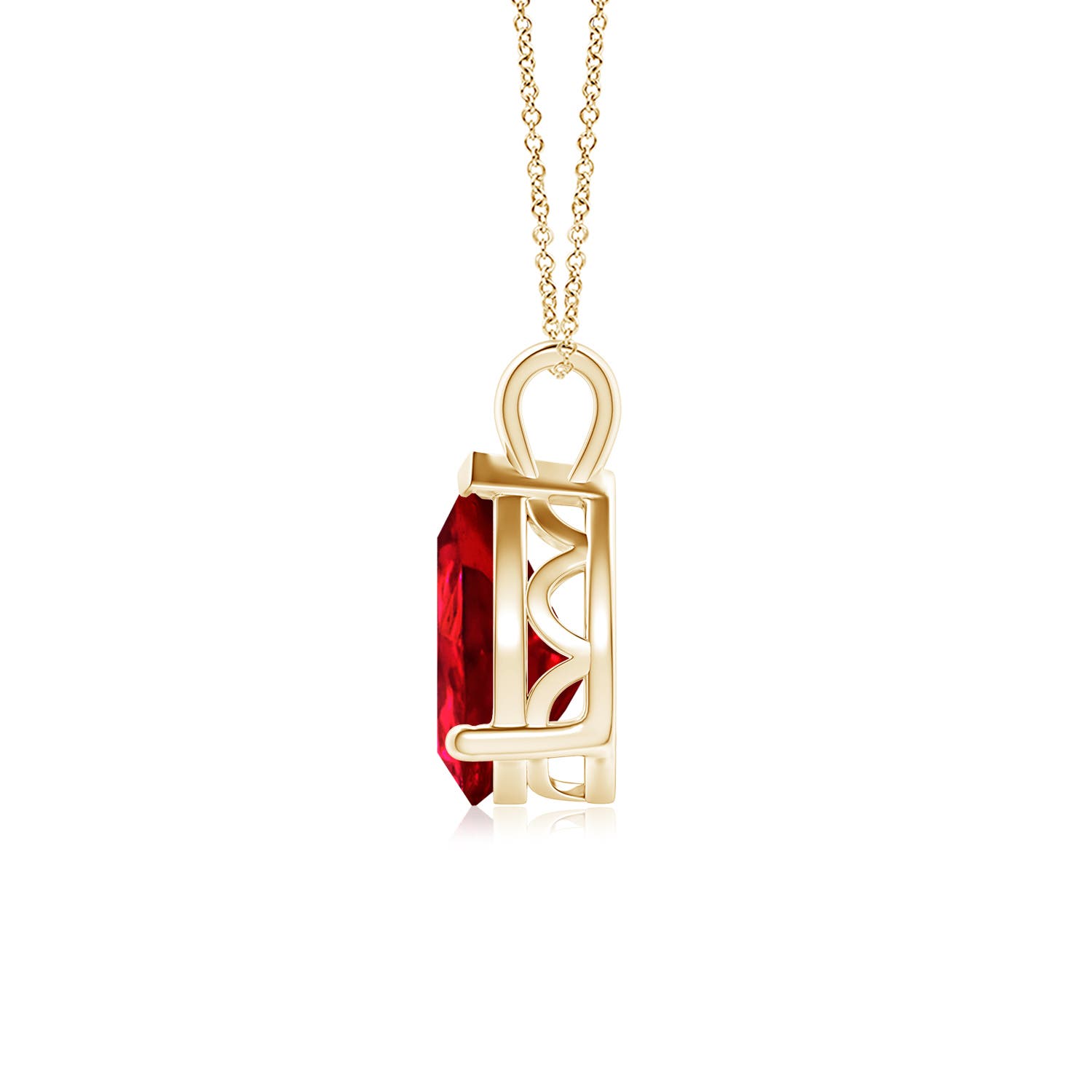 10x8mm Labgrown Lab-Grown Solitaire Pear Ruby Classic Pendant in Yellow Gold - side 3
