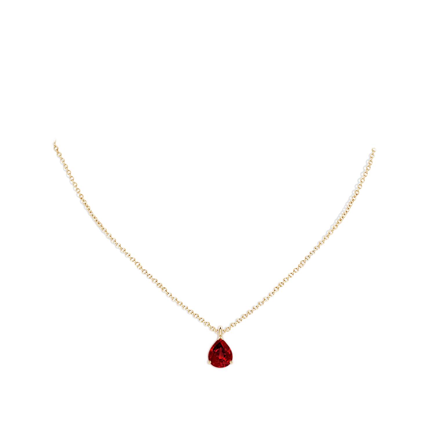 10x8mm Labgrown Lab-Grown Solitaire Pear Ruby Classic Pendant in Yellow Gold - body_neck
