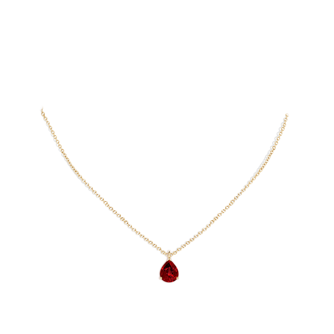 10x8mm Labgrown Lab-Grown Solitaire Pear Ruby Classic Pendant in Yellow Gold - body_neck
