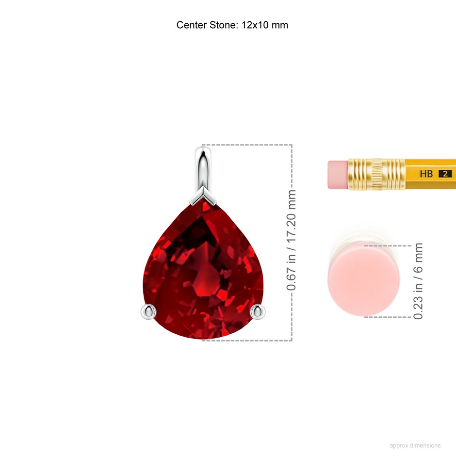 12x10mm Labgrown Lab-Grown Solitaire Pear Ruby Classic Pendant in P950 Platinum ruler
