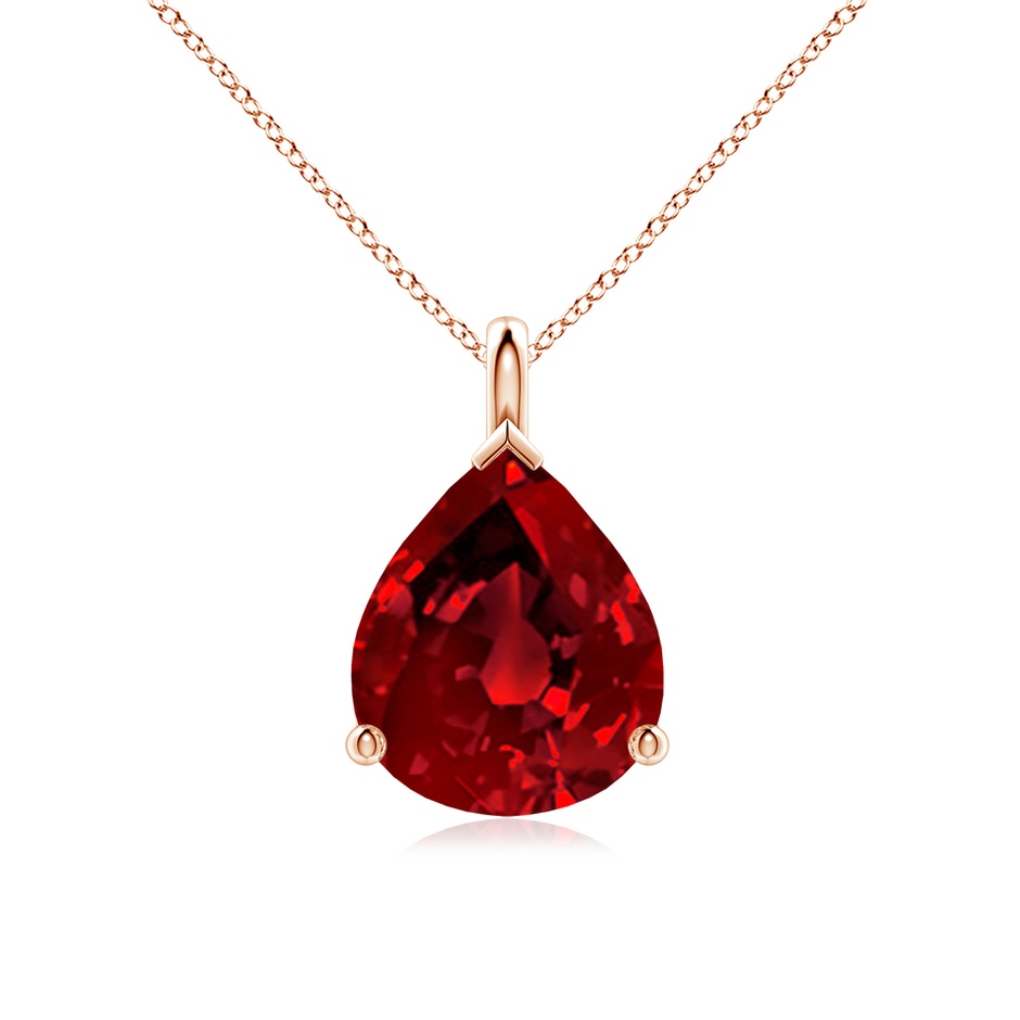 12x10mm Labgrown Lab-Grown Solitaire Pear Ruby Classic Pendant in Rose Gold 