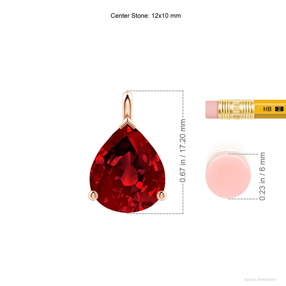 12x10mm Labgrown Lab-Grown Solitaire Pear Ruby Classic Pendant in Rose Gold ruler