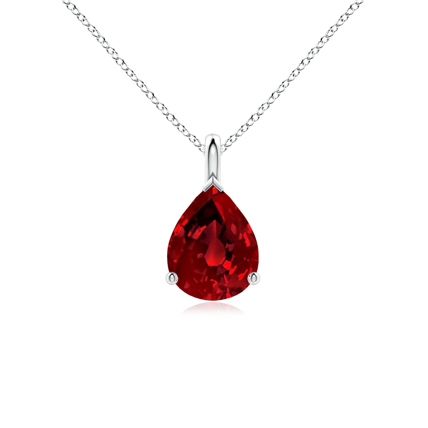 9x7mm Labgrown Lab-Grown Solitaire Pear Ruby Classic Pendant in 18K White Gold
