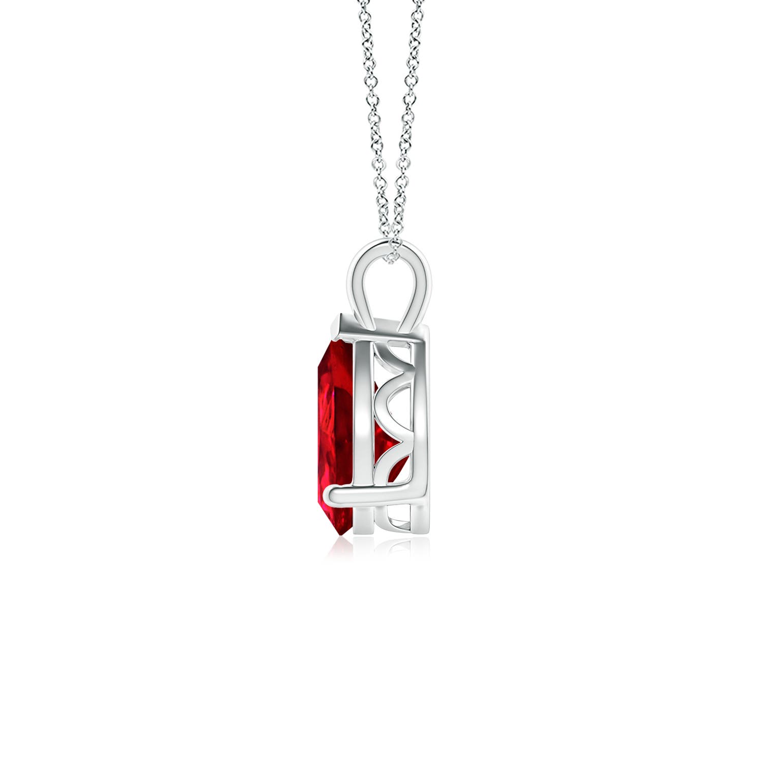 9x7mm Labgrown Lab-Grown Solitaire Pear Ruby Classic Pendant in 18K White Gold