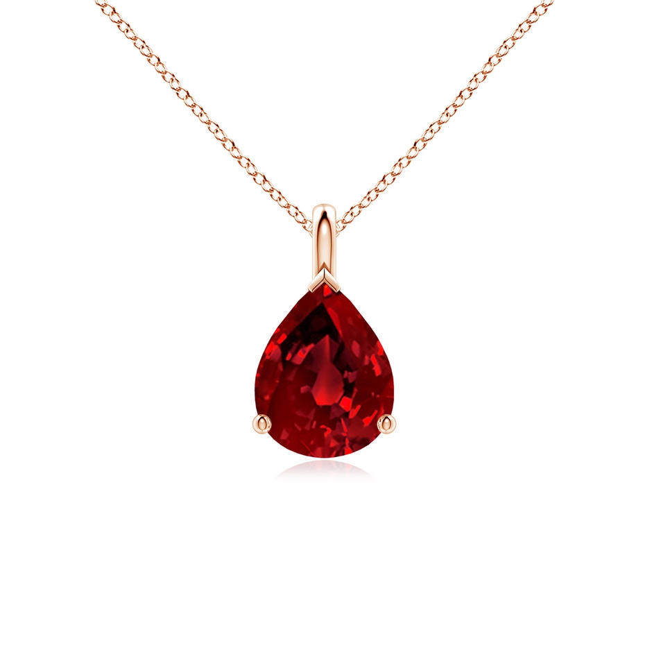 9x7mm Labgrown Lab-Grown Solitaire Pear Ruby Classic Pendant in 9K Rose Gold 