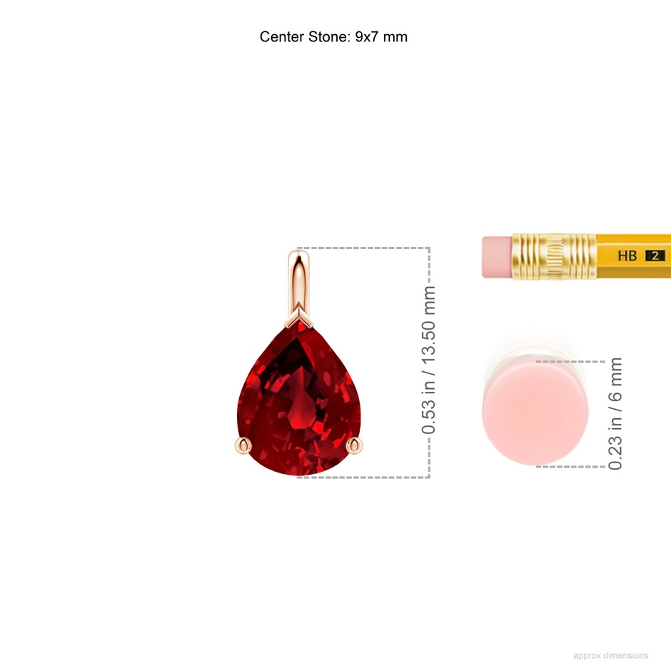 9x7mm Labgrown Lab-Grown Solitaire Pear Ruby Classic Pendant in 9K Rose Gold ruler