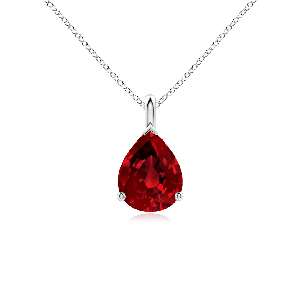 9x7mm Labgrown Lab-Grown Solitaire Pear Ruby Classic Pendant in White Gold
