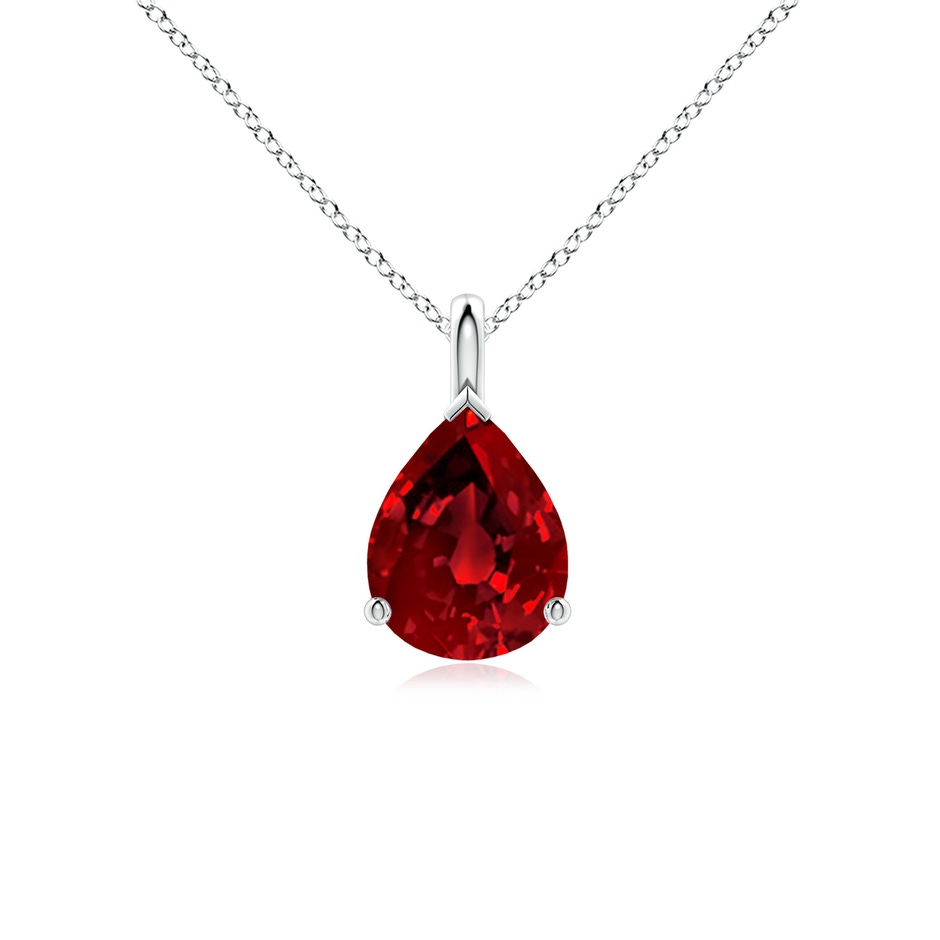 9x7mm Labgrown Lab-Grown Solitaire Pear Ruby Classic Pendant in White Gold 