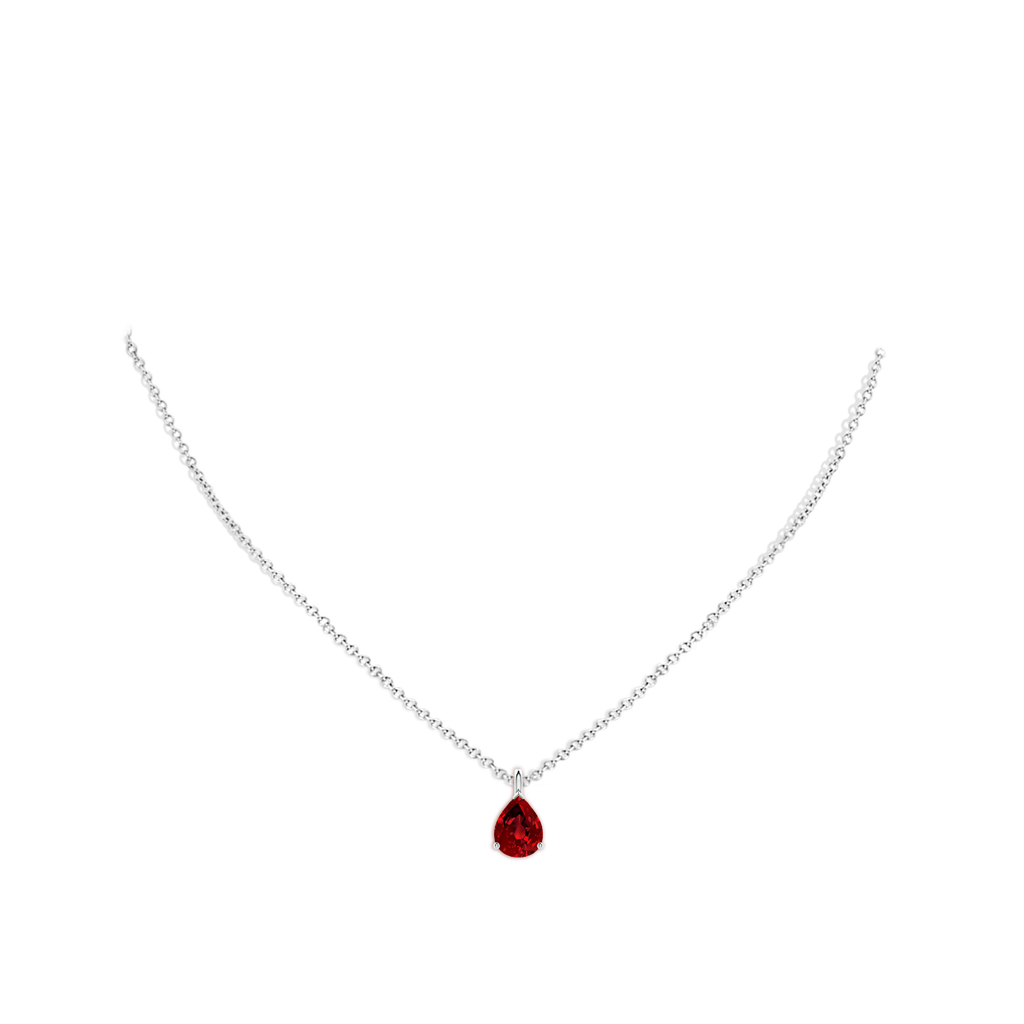 9x7mm Labgrown Lab-Grown Solitaire Pear Ruby Classic Pendant in White Gold pen
