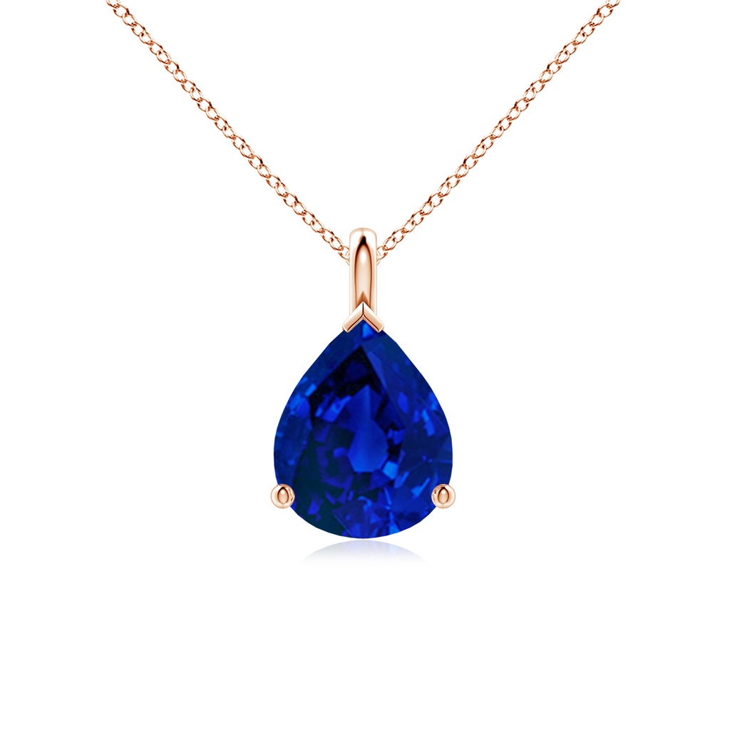 10x8mm Labgrown Lab-Grown Solitaire Pear Blue Sapphire Classic Pendant in Rose Gold