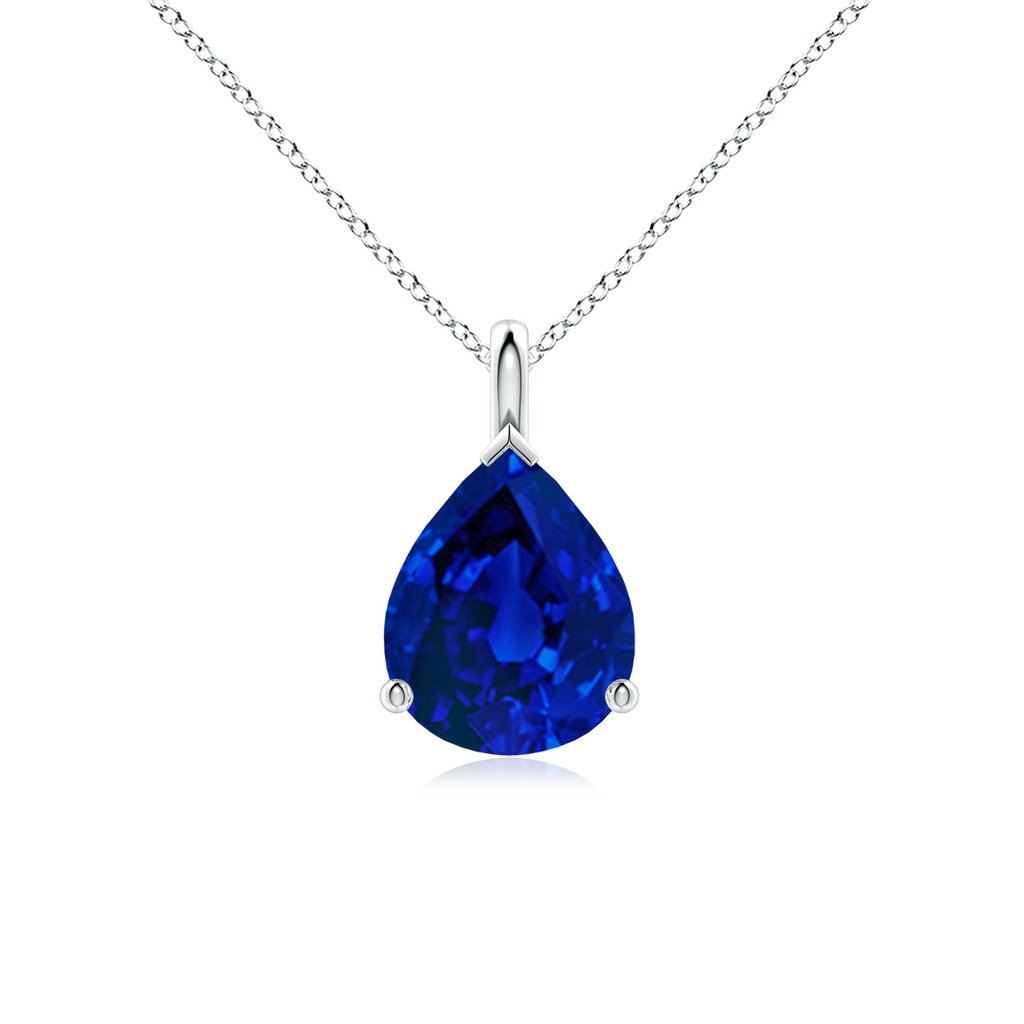 10x8mm Labgrown Lab-Grown Solitaire Pear Blue Sapphire Classic Pendant in White Gold