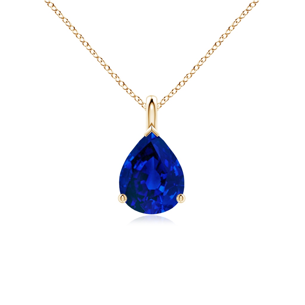 9x7mm Labgrown Lab-Grown Solitaire Pear Blue Sapphire Classic Pendant in Yellow Gold