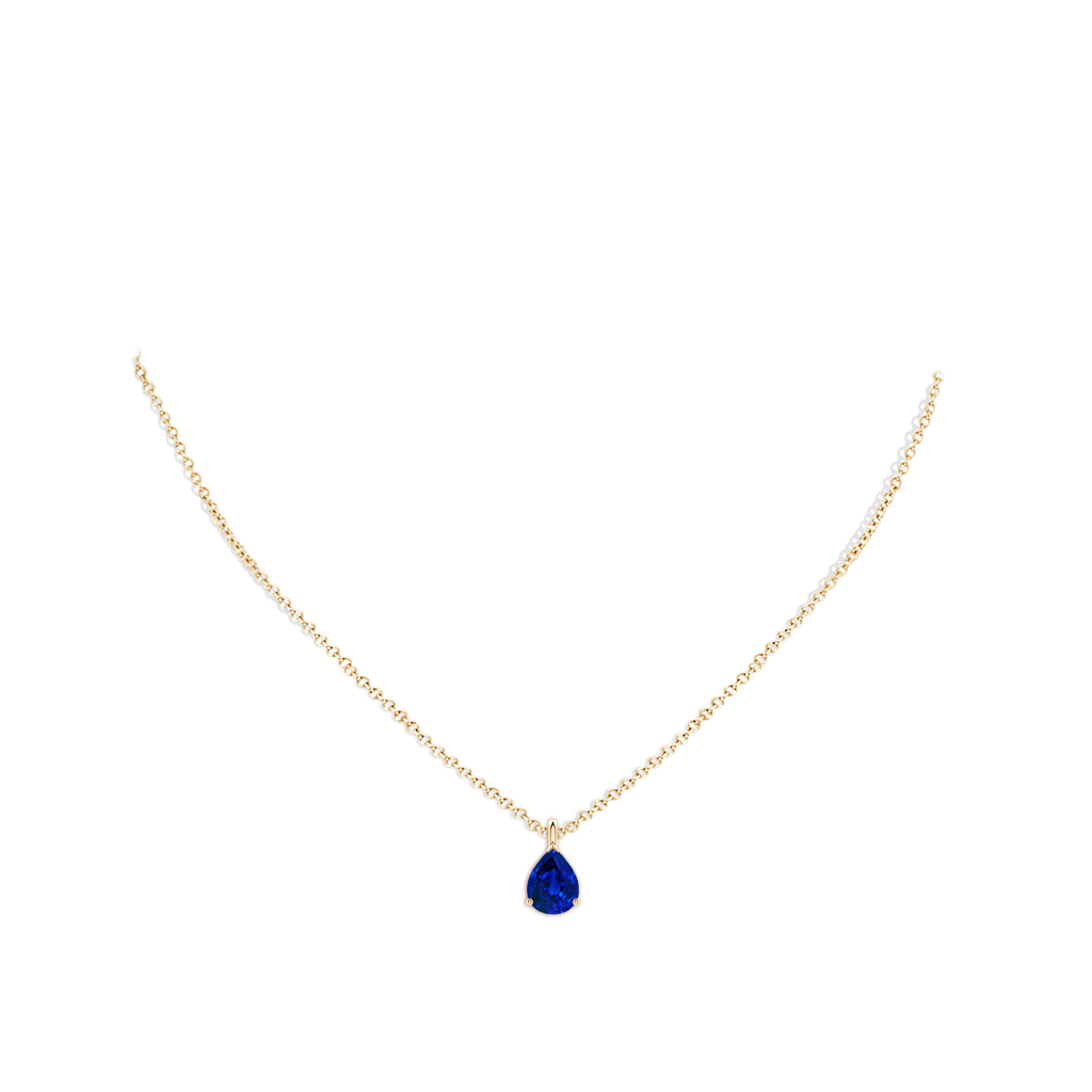 9x7mm Labgrown Lab-Grown Solitaire Pear Blue Sapphire Classic Pendant in Yellow Gold pen