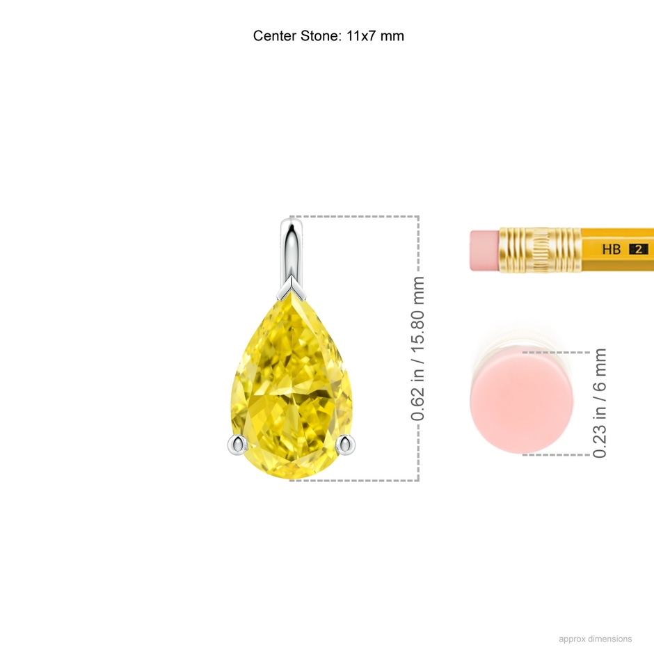 11x7mm Labgrown Solitaire Pear Lab-Grown Fancy Intense Yellow Diamond Classic Pendant in White Gold ruler