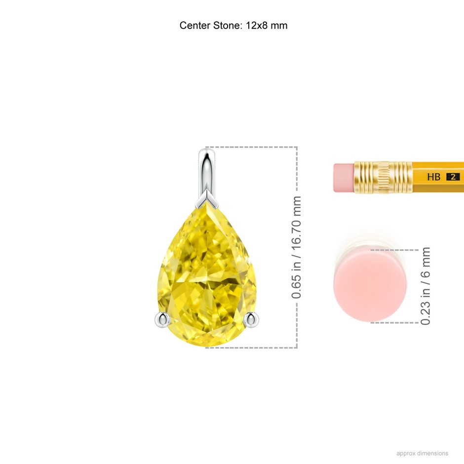 12x8mm Labgrown Solitaire Pear Lab-Grown Fancy Intense Yellow Diamond Classic Pendant in P950 Platinum ruler