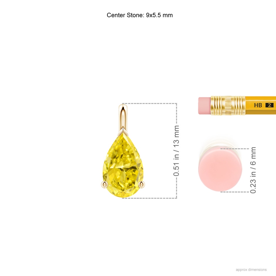 9x5.5mm Labgrown Solitaire Pear Lab-Grown Fancy Intense Yellow Diamond Classic Pendant in Yellow Gold ruler