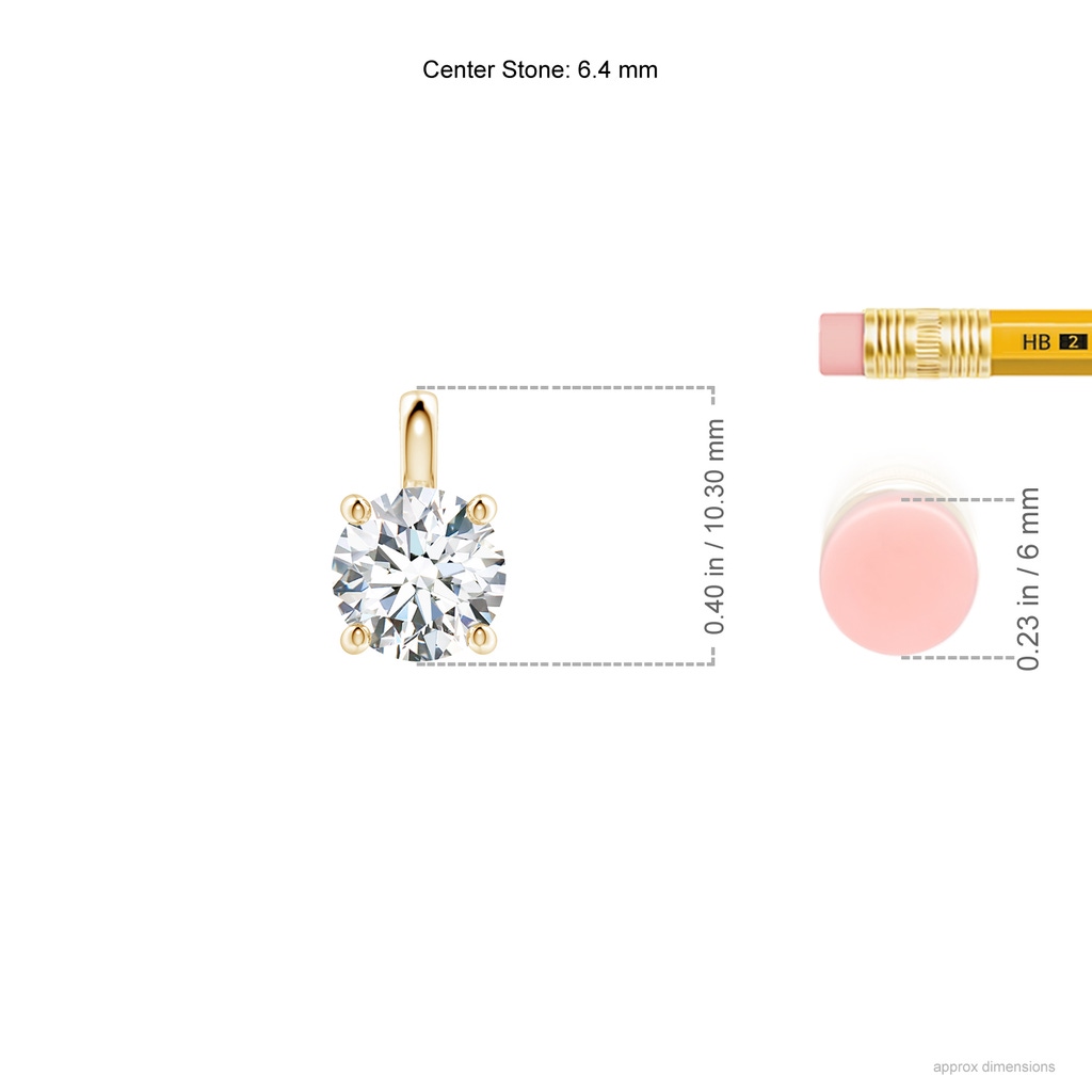 6.4mm FGVS Lab-Grown Solitaire Round Diamond Classic Pendant in Yellow Gold ruler